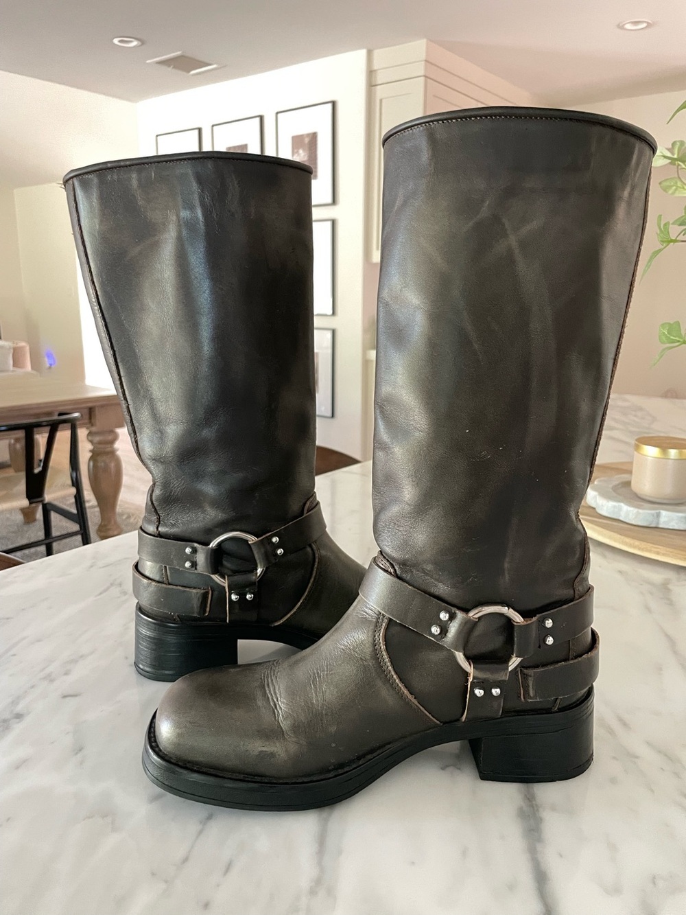 Steve Madden Rocky Knee High Biker Boots Distressed Moto Size 9 - Picture 4 of 11